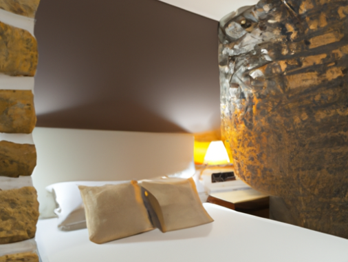 bedroom with stone wall