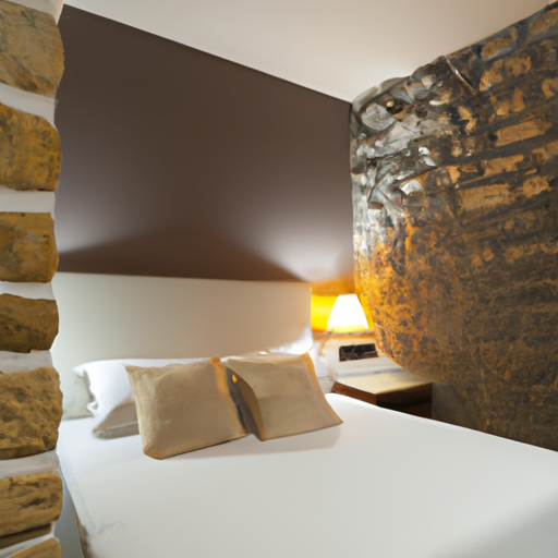 bedroom with stone wall