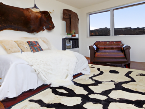 bedroom with cowhide rug