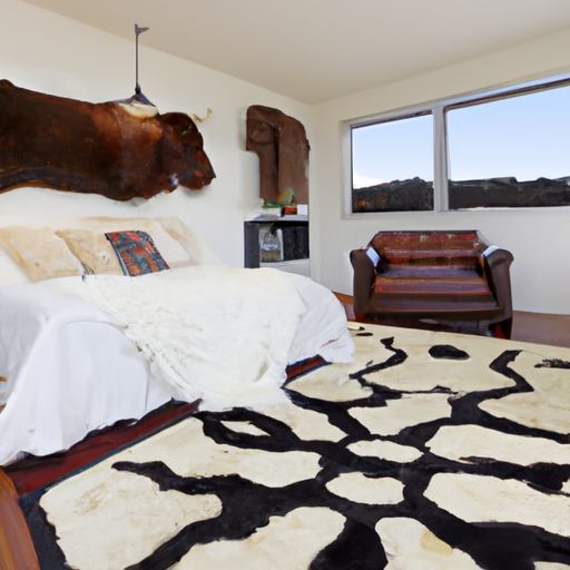bedroom with cowhide rug