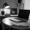 black and white home office
