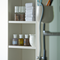 open shelving in bathroom