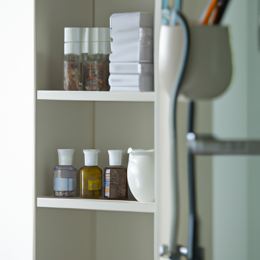 open shelving in bathroom